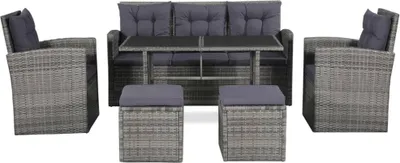 Immagine prodotto di Set Divani da Giardino 6 pz con Cuscini in Polyrattan Grigio