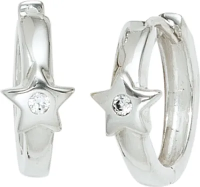 Produktbild von JOBO Kinder Creolen Stern 925 Sterling Silber rhodiniert 2 Zirkonia Ohrringe