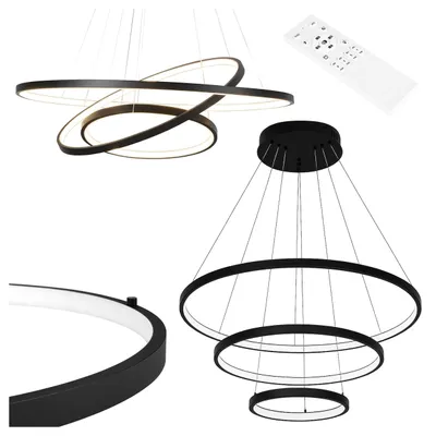 Produktbild von MasterLED LED Pendelleuchte Schwarz 3 Ringe, 77W 10000lm Ultra Hell, CCT Dimmbar, Design Hängelampe 20/40/60cm