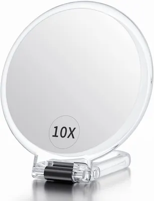 Produktbild von Handspiegel mit Griff 10X/1X, Doppelseitiger Vergrößerungsspiegel, Faltbar, Kompakt für Make-up