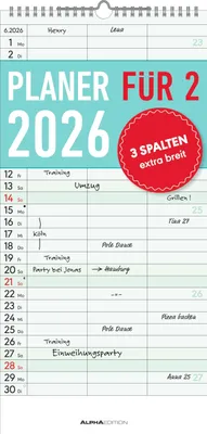 Produktbild von Planer für zwei 2026 mit 3 Spalten - Familien-Timer 22x45 cm