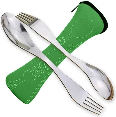 Produktbild von RVS Spork: Gabel und Löffel in einem | Tragbares Campingbesteck | Set von 2