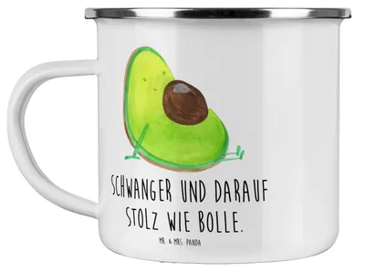 Produktbild von Mr. & Mrs. Panda Emaille Becher Avocado Schwangerschaft - Weiß - Geschenk, Tasse, Baby, Kaffeepott, Teetasse, Pott, Babyshower, Liebe, Haferl