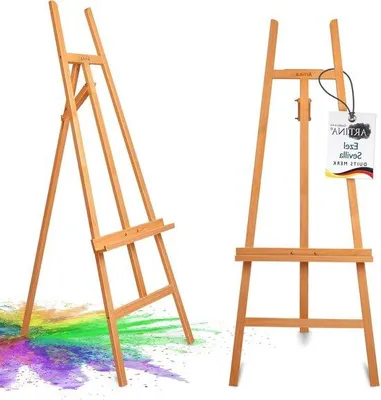 Obrázek produktu pro Dřevěný malířský stojan - ateliérový stojan - pro tvorbu umění - nastavitelná výška - až 120 cm - buk