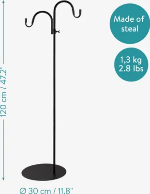 Produktbild von Navaris Schäferhaken höhenverstellbar - Stehender Hirtenstab Garten mit 2 Haken - Metall Standhaken mit versch. Standfüßen - Sockel und Bodenstäbe