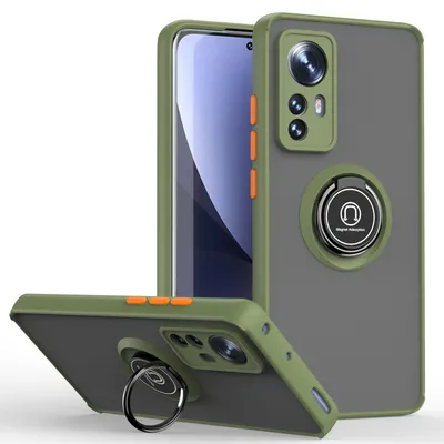 Obrázek produktu pro Pouzdro pro Xiaomi 12 Pro matné průsvitné TPU pouzdro s prstencovým držákem a stojánkem Armádní zelená