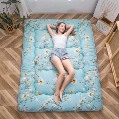 Zdjęcie produktu dla Japońska mata podłogowa, futon, grubsza mata tatami, mata do spania, składana mata, mata do sypialni, mata podłogowa, materac podłogowy, poduszka, łóżko (wzór: zielone kwiaty)