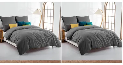Produktbild von Bettwäsche-Set Mikrofaser Anthrazit 140x200cm + 80x80cm bügelfrei Reißverschluss