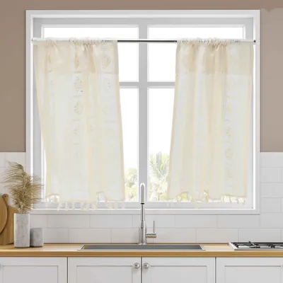 Keukengordijnen, beige, 2 Stück, 63x60 cm, Polyester, lichtfilternd