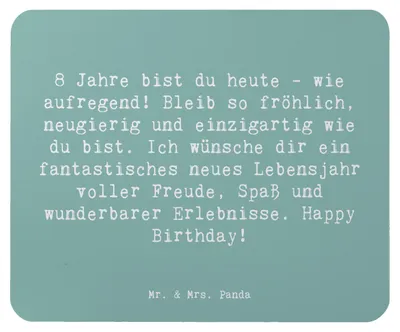 Produktbild von Mr. & Mrs. Panda Mauspad Spruch 8. Geburtstag - Meeresbrise - Geschenk, Lebensjahr, computermatte, Happy Birthday, mousematte, pc, Alter, Mouse Pad, Mousepad, feiern