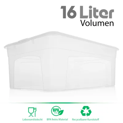 Produktbild von BigDean 10 Stück Aufbewahrungsbox mit Deckel 16L robust & stapelbar Plastikbox transparent  Germany