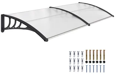 Obrázek produktu pro Stříška nad dveřmi - krytí vchodu - 75 x 195 x 23 cm - polykarbonát (5 mm) - hliníkový rám - ochrana proti dešti - průhledná/černá