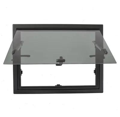 Image de Fenêtre pour camping-car/caravane - Fenêtre à battant - 65 x 50 cm - Cadre en aluminium - Verre trempé - Moustiquaire et rideau - Découpe 60 x 45 cm - Noir