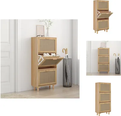 Immagine prodotto di vidaXL Scarpiera marrone 52x25x115 cm in legno e rattan naturale - Scarpiere e armadietti