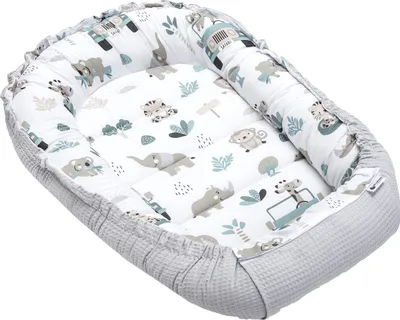 Produktbild von Babynest, Reisebett, Babynestchen, 100x60x15, Mint Zoo mit Grauer Waffel