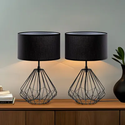 Produktbild von Opviq, Diamond - S-705 - Set, Tischlampen-Set (2 Stück), Schwarz, METALLKÖRPER, 25 x 25 x 43 cm