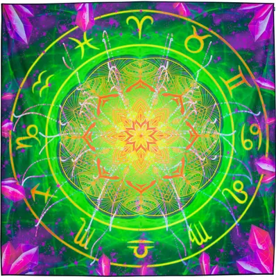 Produktbild von PSYWORK Schwarzlicht Stoffposter Neon "Zodiac Signs Green", 3x3m