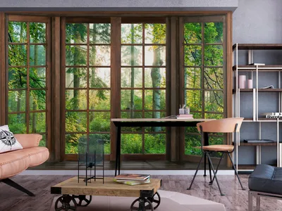 Produktbild von Vlies Fototapete Fensterblick 350x256 cm Tapeten Wandtapete XXL Waldlandschaft Bäume Natur c-C-0432-a-a