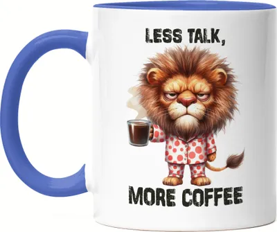 Produktbild von Less Talk More Coffee Lustiger Löwe Tasse Blau Kaffee Spruch Morgenmuffel Geschenkidee
