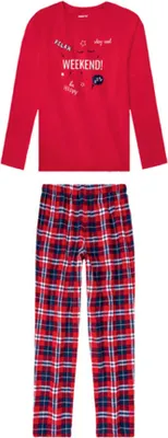 Produktbild von Pepperts Mädchen Pyjama - lange Schlafhose + langarm Oberteil - 100% Baumwolle Rot 134-140
