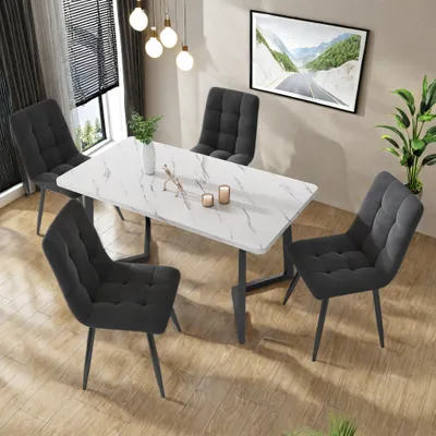 Produktbild von ProximaX Esszimmerstuhl 4er-Set, gepolsterte Sitzfläche aus Samt, komfortables Sitzen für Esszimmer, Küche oder Wohnzimmer, grau