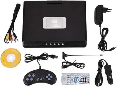 Obrázok produktu pre 9-palcový prenosný LCD DVD prehrávač s širokouhlým displejom, otočným obrazovkou, rádiom, hrami, SD, USB, AV, CD a VCD.