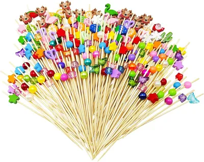 Productafbeelding van Cocktail stokjes - Houten prikkers - Feestelijke presentatie - Decoratieve bal - 200 stuks 12 cm - Gemengde kleuren