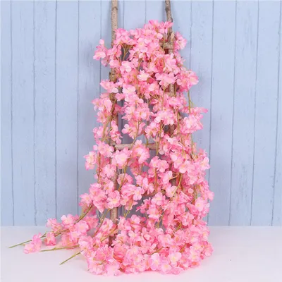 Produktbild von 1,8 m 256 simulierte künstliche Sakura-Blumengirlande zum Aufhängen, Ranken für Frühling, Zuhause, Zimmer, Hochzeit, Party, Dekoration, Dunkelrosa