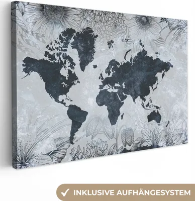 Obrázok produktu pre OneMillionCanvasses® - Výtlačky na plátne - 140x90 cm, mapa sveta - kvety - vintage, nástenná umelecká dekorácia