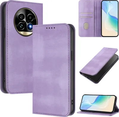 Produktbild von Handyhülle für Realme 13 Pro/Realme 13 Pro+, Vintage Leder RFID Schutz Kartenfach Standfunktion Magnetische Klapphülle Violett