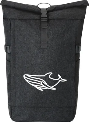 Produktbild von Huuraa Kurierrucksack Blauwal Silhouette 30-44 Liter Black Melange Fairtrade Rolltop Rucksack Geschenkidee