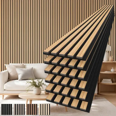 Zdjęcie produktu dla Akustyczne panele ścienne z drewna, 6 sztuk, wymiary 240 x 20 cm, powierzchnia 2,88 m²