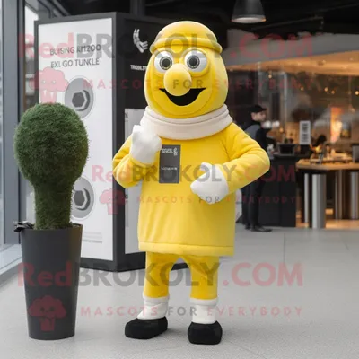 Immagine prodotto di Personaggio del costume della mascotte REDBROKOLY della Guinness gialla vestito con un dolcevita e berretti