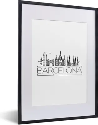 Produktbild von MuchoWow® MuchoWow® Gerahmtes Poster Skyline von Barcelona" auf weißem Hintergrund 30x40 cm - Poster mit zchwarzem Bilderrahmen - Wandposter Schlafzimmer
