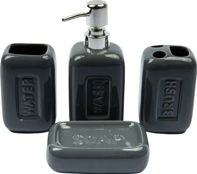 Produktbild von Badezimmer-Zubehör-Set 4-tlg. Badaccessoires Keramik Badzubehör Badausstattung Blau Keramik Geschenkbox