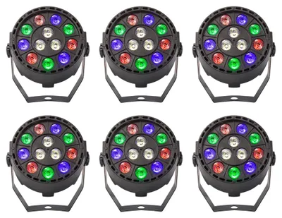 Zdjęcie produktu dla Reflektory LED typu PAR - oświetlenie sceniczne typu RGB - zestaw 6 sztuk - 12 x 3 W - DMX512 - 100–240 V - idealne dla DJ-ów i do użytku na scenie