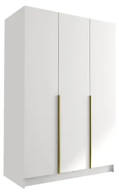 Produktbild von MIRJAN24 Kleiderschrank Calia I, Schlafzimmer, Drehtürenschrank, mit Kleiderstange, Modern, Garderobenschrank, Metallgriffe (Farbe: Weiß / Weiß + Gold)