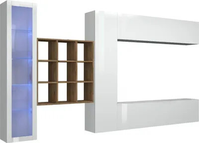 Immagine prodotto di Dmora Parete Attrezzata Avegno 30x310x180h cm Bianco Lucido, 23 Vani Apertura Battente e a Ribalta  Italy