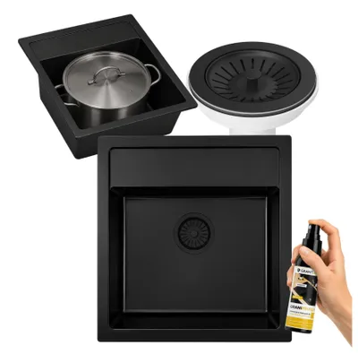 Produktbild von Granitan - Granitspüle - Spülbecken 50x51 cm - Küchenspüle Schwarz - mit Siphon - KERANO