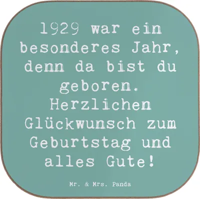 Produktbild von Mr. & Mrs. Panda Holzuntersetzer Spruch 1929 Geburtstag - Meeresbrise - Geschenk, Ehrung Geburtsjahr, Feier, Coaster, Geburtstagsfreude, Erinnerungen, Happy Birthday