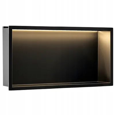 Immagine prodotto di Nicchia da parete per bagno Nicchia per doccia Mensola per doccia con luce LED Nero opaco 60x30 cm