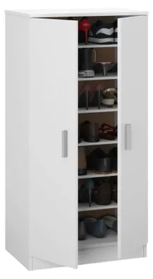Produktbild von Mehrzweck-Kabinett Dbonucc, Beistellschrank mit 2 Türen, Niedriger Schuhschrank mit 6 Einlegeböden, Modernes Schuhregal, 55x36h108 cm, Weiß