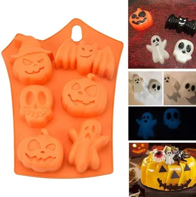 Produktbild von Silikonform für Halloween-Kuchen - 3D Kürbis und Fledermäuse - Set aus 2 - Seife Schokoladenmuster