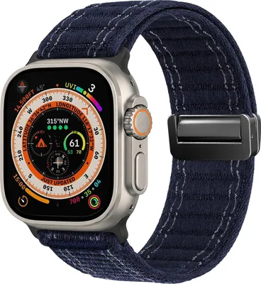 Produktbild von Smartwatch Armband für Apple Watch Ultra 3 49mm Nylon Textil Band Ersatzband Wechselband Magnetverschluss flexibel atmungsaktiv Blau Dunkelblau