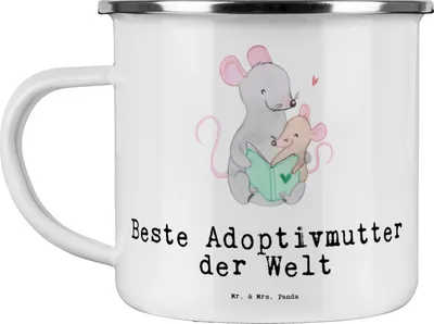 Produktbild von Mr. & Mrs. Panda Emaille Tasse Maus Beste Adoptivmutter der Welt - Weiß - Geschenk, Campingtasse, Pott, Mama, Danke, Geschenkidee, Mutti, Mutter, Muttertag, Dankeschön