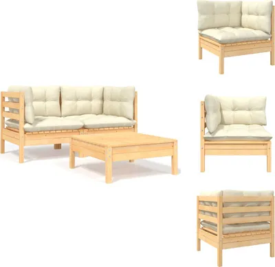 Produktbild von vidaXL 3-tlg. Garten-Lounge-Set mit Kissen in Creme Massivholz Kiefer - Gartensofaelemente