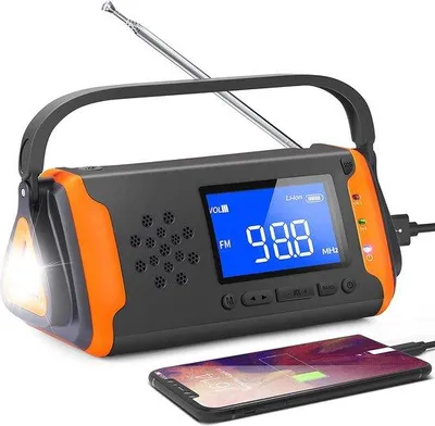 Immagine prodotto di Radio di emergenza a energia solare per campeggio e sopravvivenza - 5 W - Powerbank da 5000 mAh - Luce a LED - Lampada da tenda