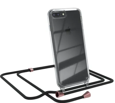 Produktbild von EAZY CASE Handykette kompatibel mit Apple iPhone 8 Plus / 7 Plus, Handyhülle mit Umhängeband, Handykordel, Schutzhülle Clear, Band in Schwarz