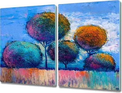 Produktbild von Coloray Herdabdeckplatte 2x40x52 cm Schneidebrett Kochplattenabdeckung Küchenbrett Hackbrett - Malerei Baum