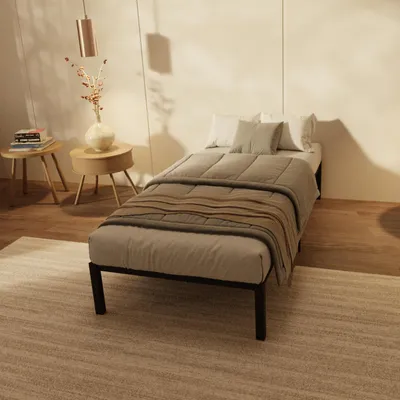 Produktbild von HAGO24 Bettgestell 90x200cm Einzelbett Stahlrahmen Lattenrost Anthrazit 24cm Höhe Pulverbeschichtet Gästebett Jugendbett Metallrahmen
